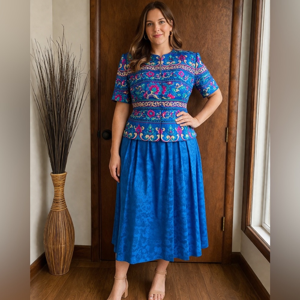 Vintage Adrianna Papell 100% Silk Blouse and Skirt Set | Size 12